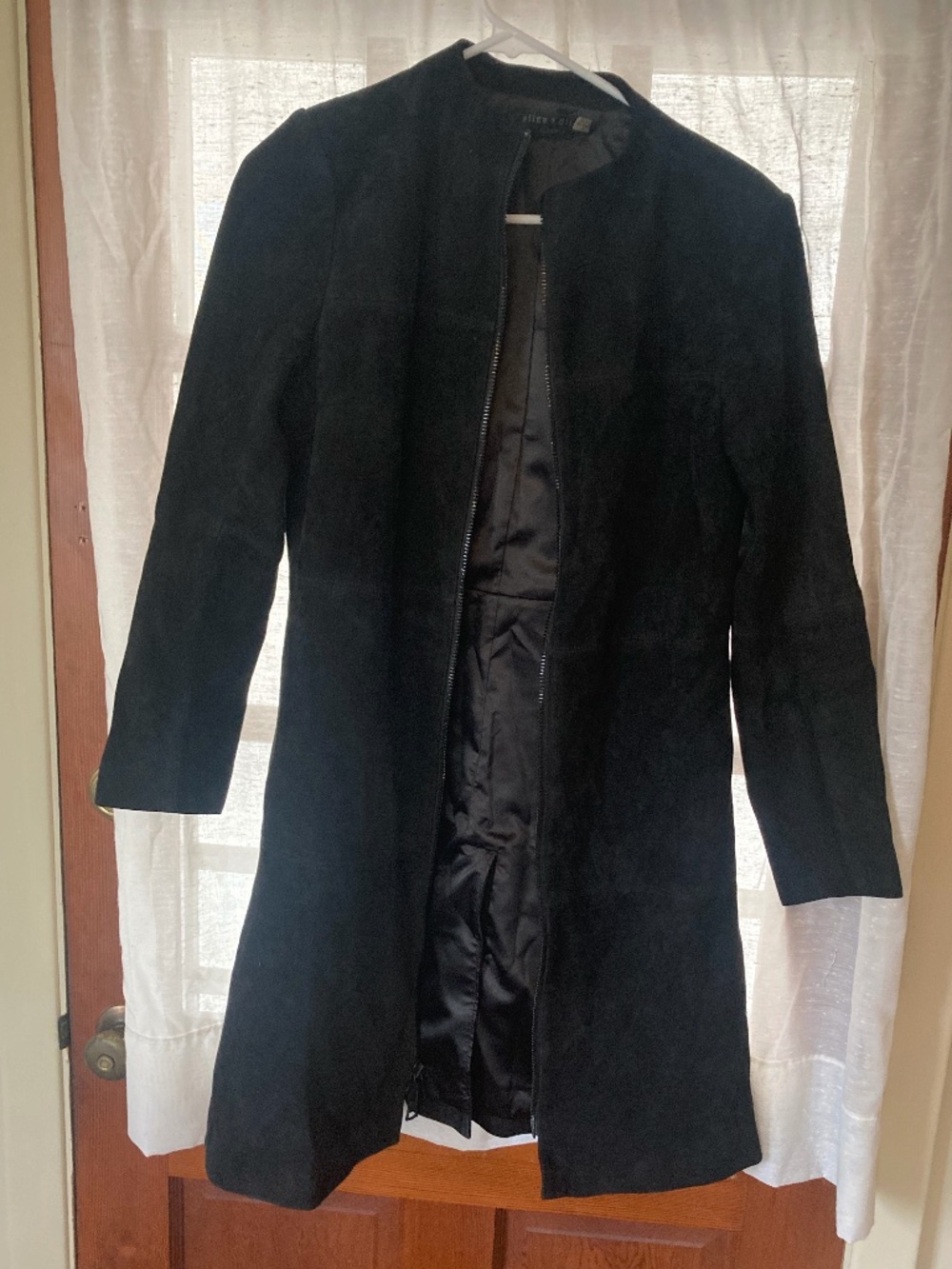 Alice + Olivia Classics Long Black Leather Jacket Size Small